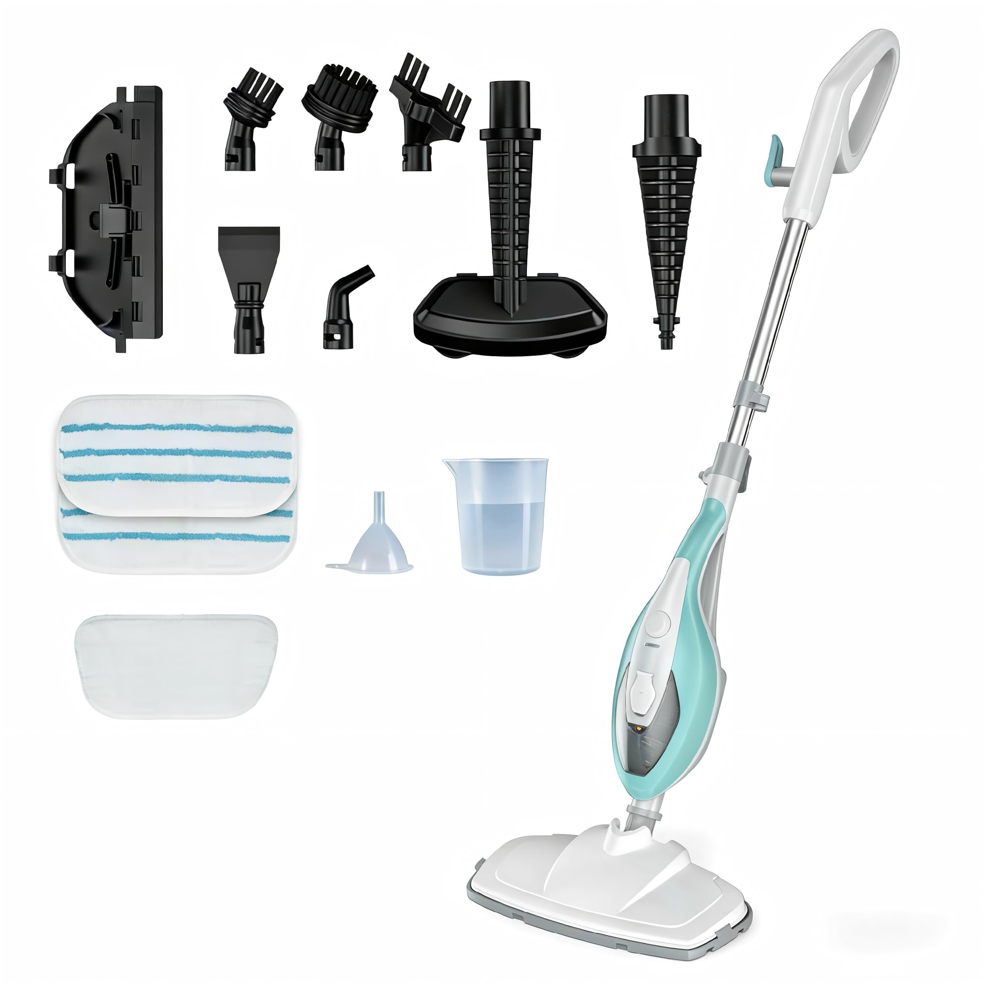 OLIXIS 10-in-1 Steam Mop, 1550W Detachable Handheld Steam Cleaner for Floor Cleaning, 16.4FT Cord, 2 Washable Pads, Multi-Purpose Floor Steamer for Hardwood, Carpet, Tile, Grout, Windows, White Green