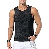 Casey Kevin Men's Glitter Tank Top Rave Gold Hipster Sequin Sleeveless Shirt Sparkly Disco Vest