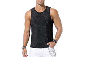 Casey Kevin Men's Glitter Tank Top Rave Gold Hipster Sequin Sleeveless Shirt Sparkly Disco Vest