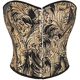 SHYMMUO Black Gold Corset Tops for Women Renaissance Bustier Vintage Lace Up Steampunk Gothic Corset Top Halloween Costume