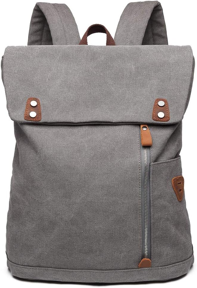 Wxnow Men Vintage Canvas Backpack Laptop School Military Travel Hiking Camping Rucksack Grey