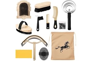 Abbylike 12 Pieces Horse Grooming Kit Racing Festival Tack Room Supplies Horse Brush Sets Equine Care Cleaning Kit Shedding Grooming Massaging Tools(Black)