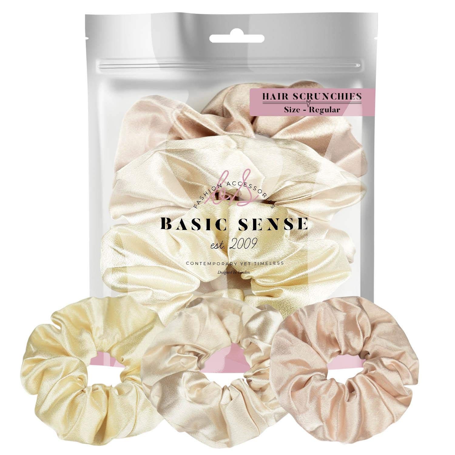 Luxurious Shimmering Hair Satin Scrunchies for Women Updo Ponytail Holder Ties Bands Elastic Bobbles Traceless Scrunchy, A set of 3pcs, Gold Assortment