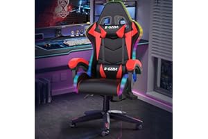 Bigzzia RGB Gaming Chair with LED Lights and Ergonomic Computer Chair Reclining PU Leather High Back Video Game Chair with Headrest Adjustable Lumbar Support Linkage Armrest for Adults (Black/Red)