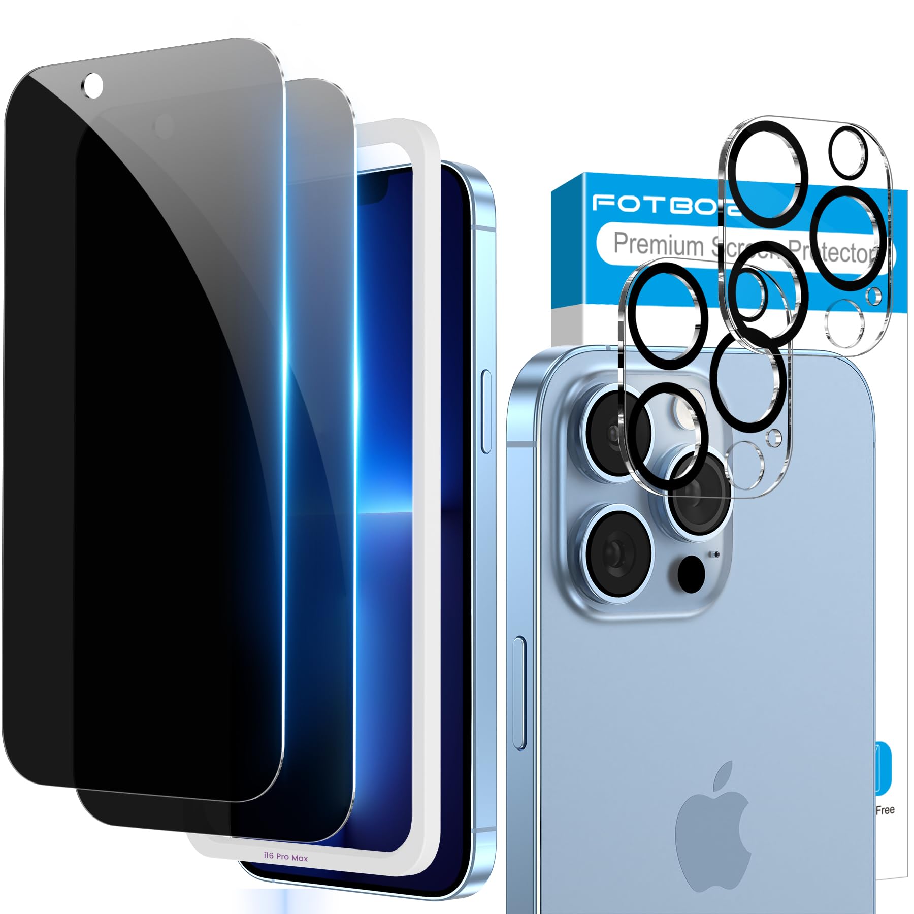 Fotbor Privacy Screen Protector for iPhone 13 Pro with Camera Lens Protector [2+2 Pack], with Easy Installation Kit, Anti Spy Private Full Coverage Tempered Glass Film 6.1Inch, Bubble Free