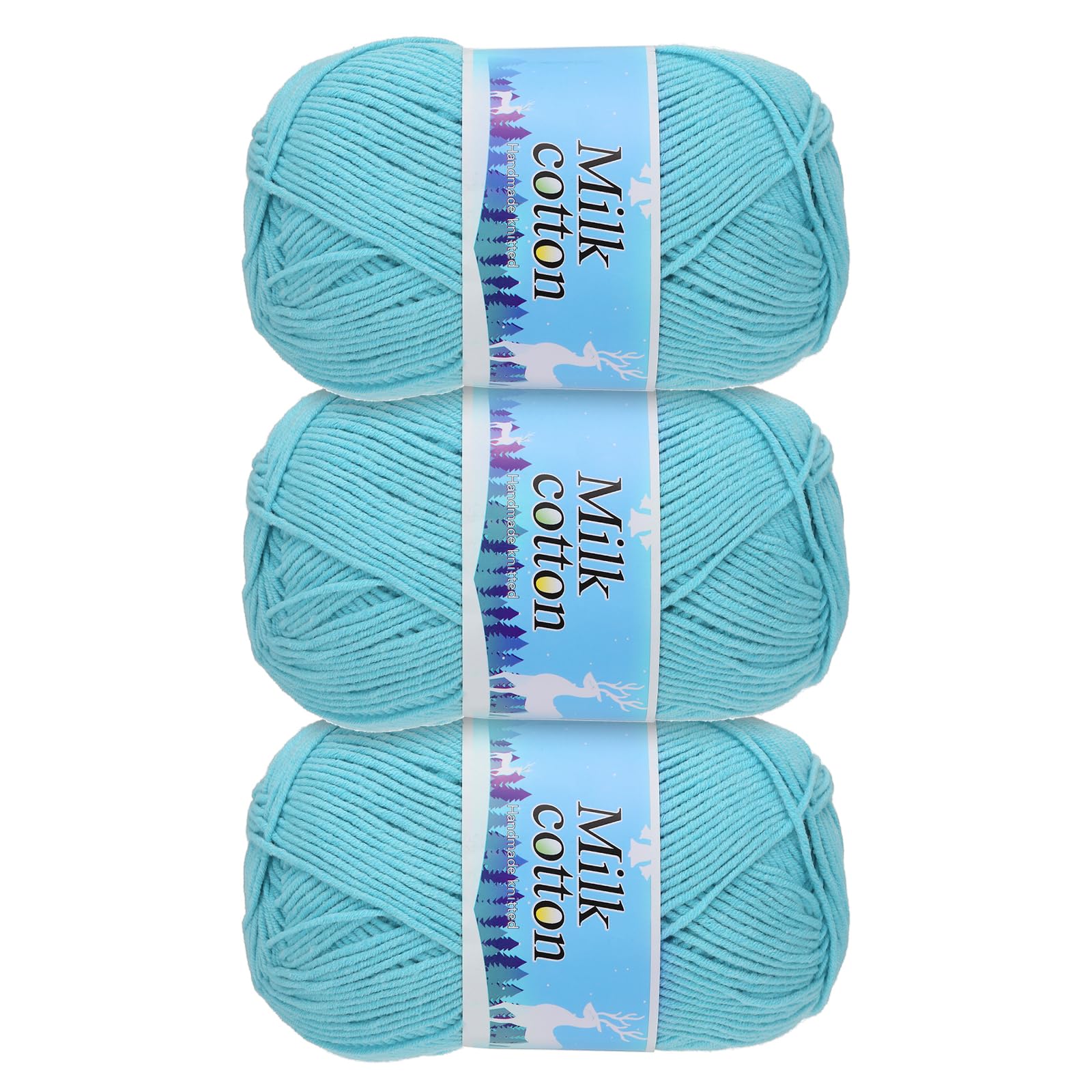 Rebower Cotton Yarn,60% Cotton and 40% Acrylic Fibers Soft Knitting Yarn [for Hand DIY Bag Cushion Crocheting Knitting Projects Home Decor], -3 Skeins/3×252yards/3×4.23oz/Sky Blue