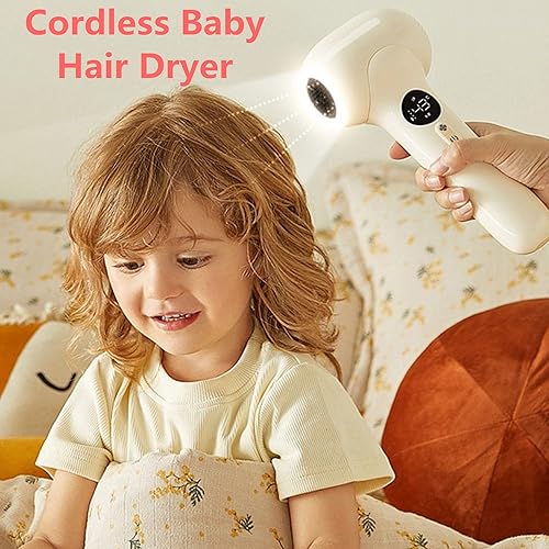 FMXYMC Cordless Baby Hair Dryer, LED Display, Battery Powered, Low