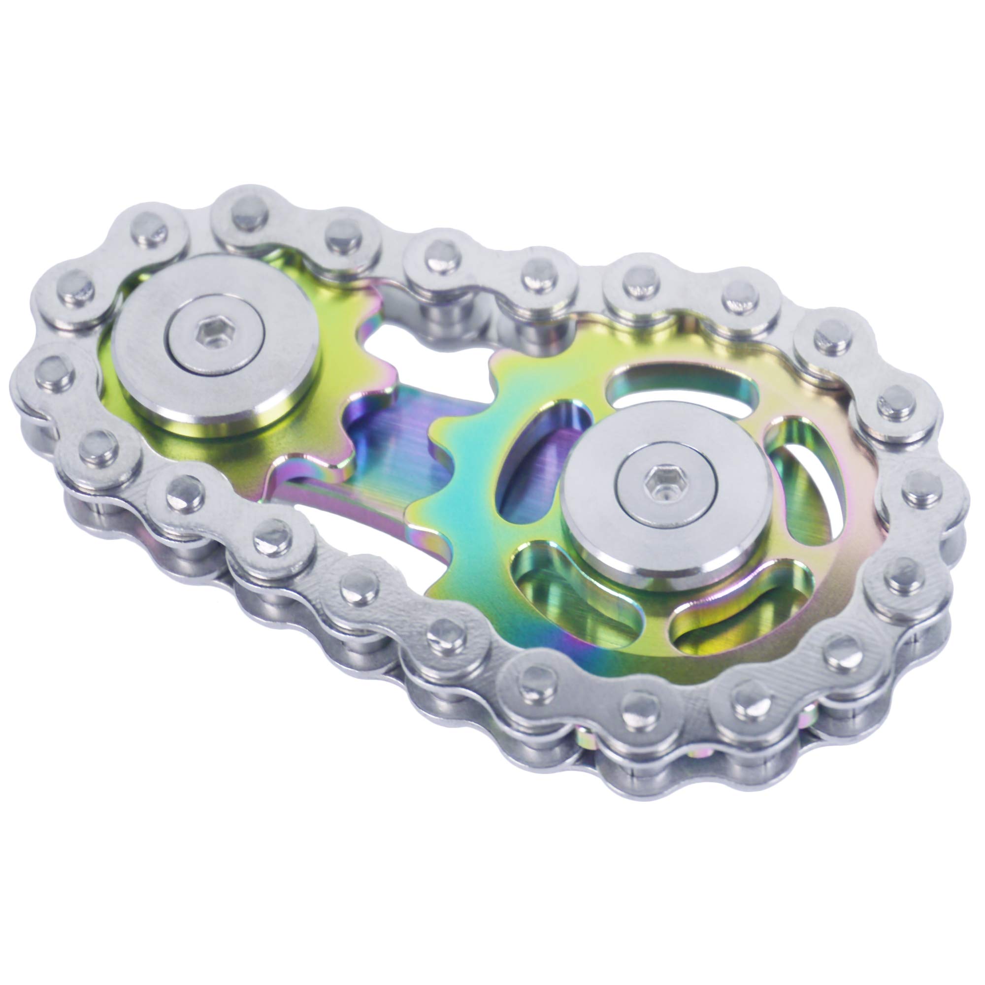 DMaos Fidget Spinner, Sprocket Linkage Bike Chain Spinner Design 2 Gears Figity Spin Finger Games, Metal Stainless Steel Durable Mechanics, Premium Figit Toy - Colorful