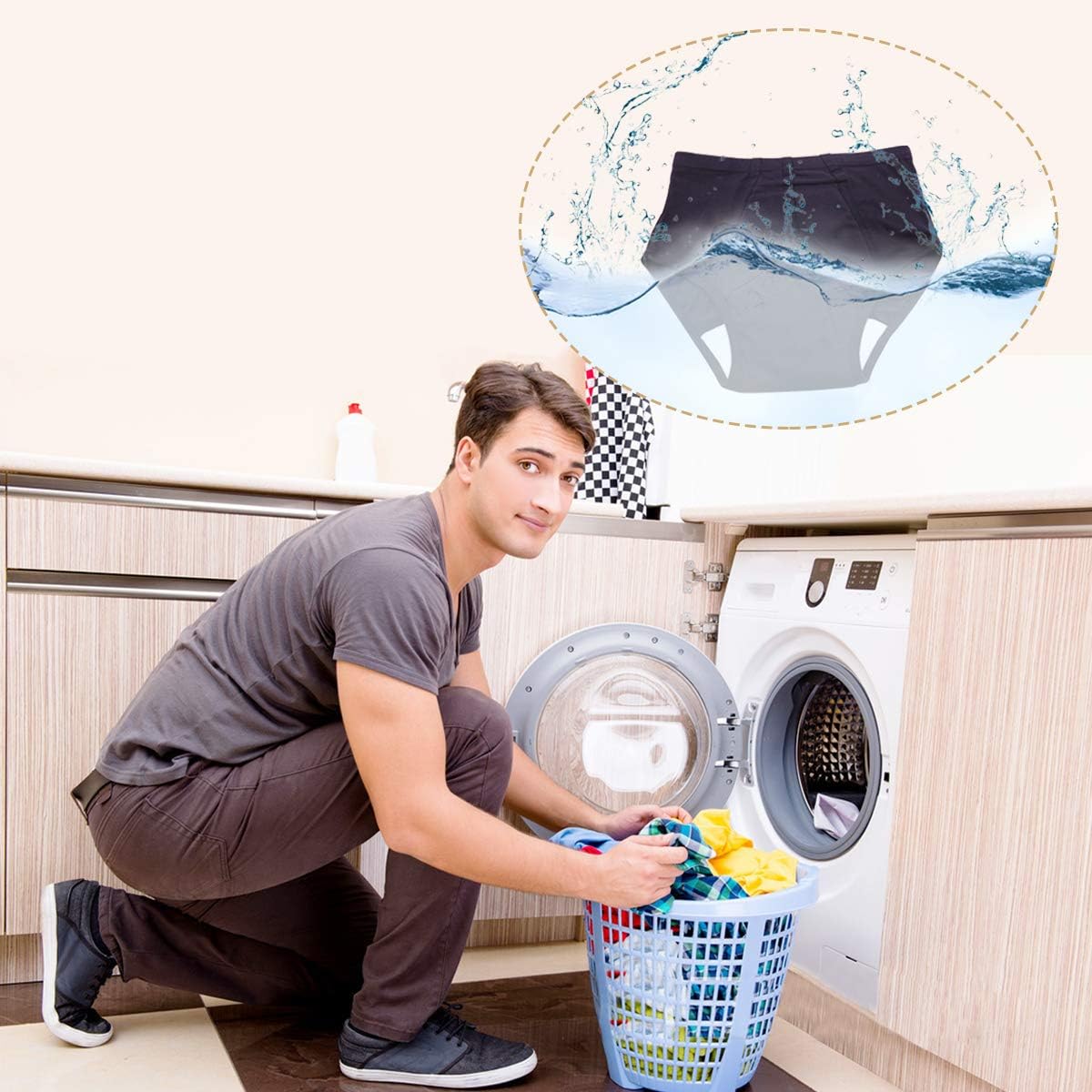 Men's Incontinence Underwear with Built in Absorbent Pad Surgical Recovery Washable Reusable Incontinence Briefs for Prostate Surgery (Black, Large): Health & Personal Care