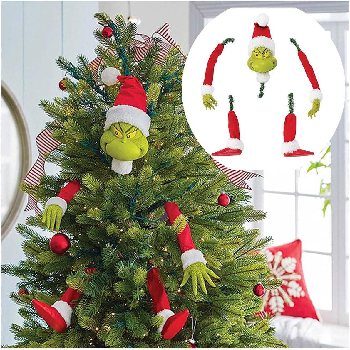 Tree Toppers - 𝐆rinch Christmas Tree Decorations Gifts - Grinchs Ornaments,Grinchs Christmas Decorations for Tree,Grinchs Body for Christmas Tree,Grinchs Christmas Tree Topper (Green)