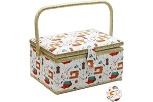 FLRHSJX Large Sewing Basket with Accessories, Sewing Organizer Box for Sewing Supplies and DIY Crafting Tools Storage, Sewing Kit Tools for Sewing Mending