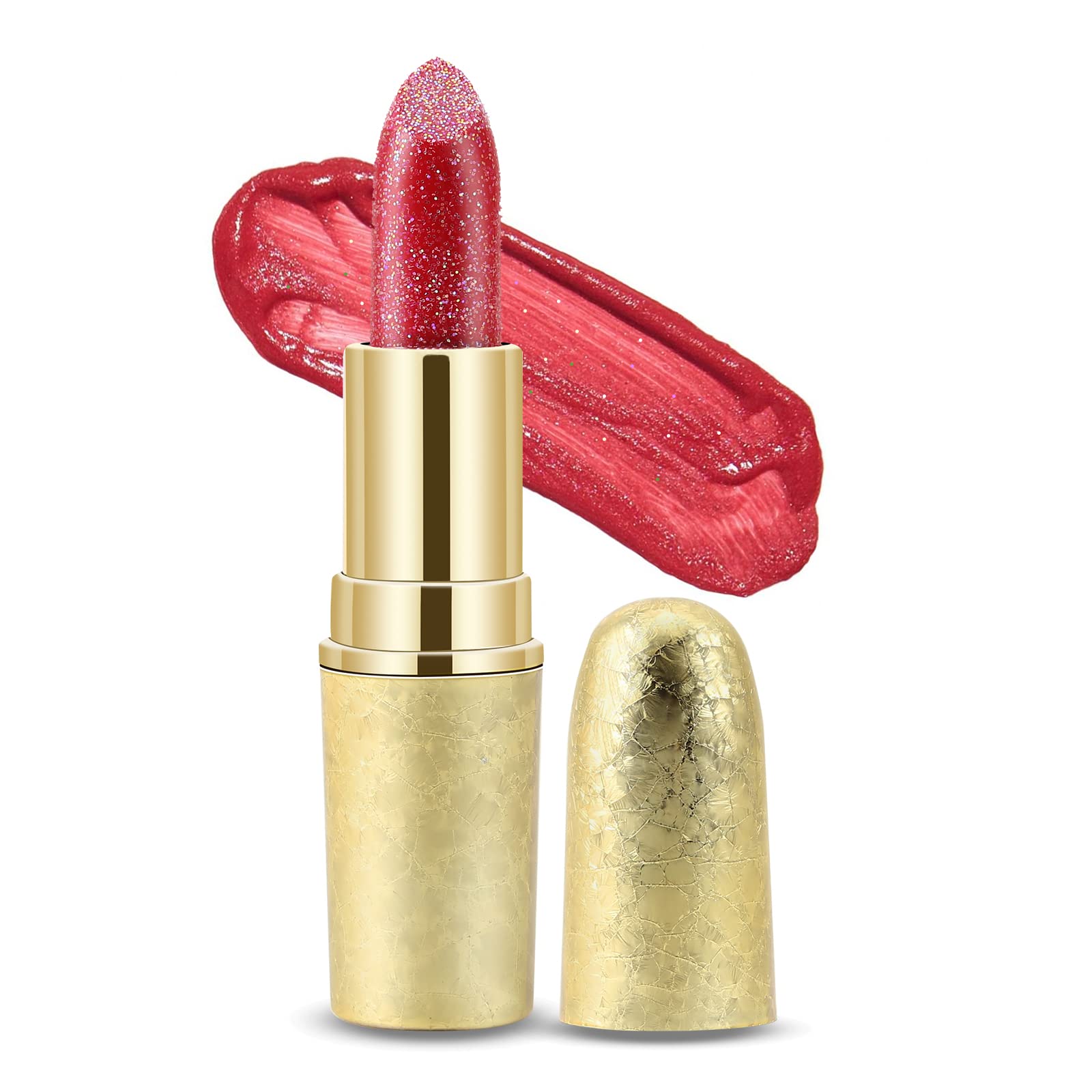 Boobeen Glitter Lipstick Hydrating Lip Balm Sparkling Shine Lip Color Nonstick Highly Pigmented Formula Gives Metallic Finish Lip Makeup for Women and Girls