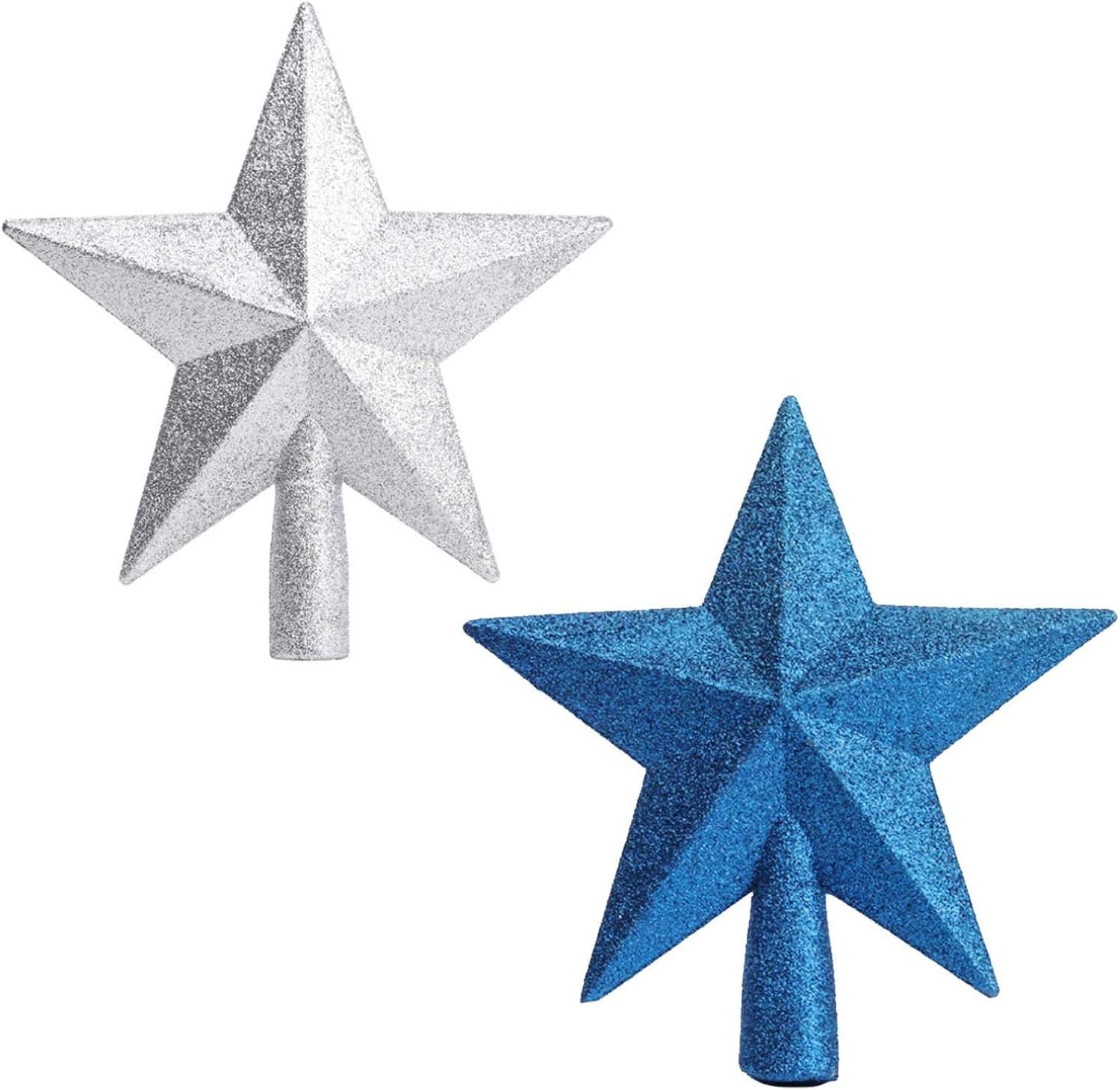 Tree Toppers - 2 Pack Glittered Mini Star Christmas Tree Topper Star Treetop for Small Christmas Tree Ornaments (Blue Silver)
