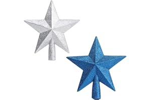 BOBOFLY 2 Pack Glittered Mini Star Christmas Tree Topper Star Treetop for Small Christmas Tree Ornaments (Blue Silver)