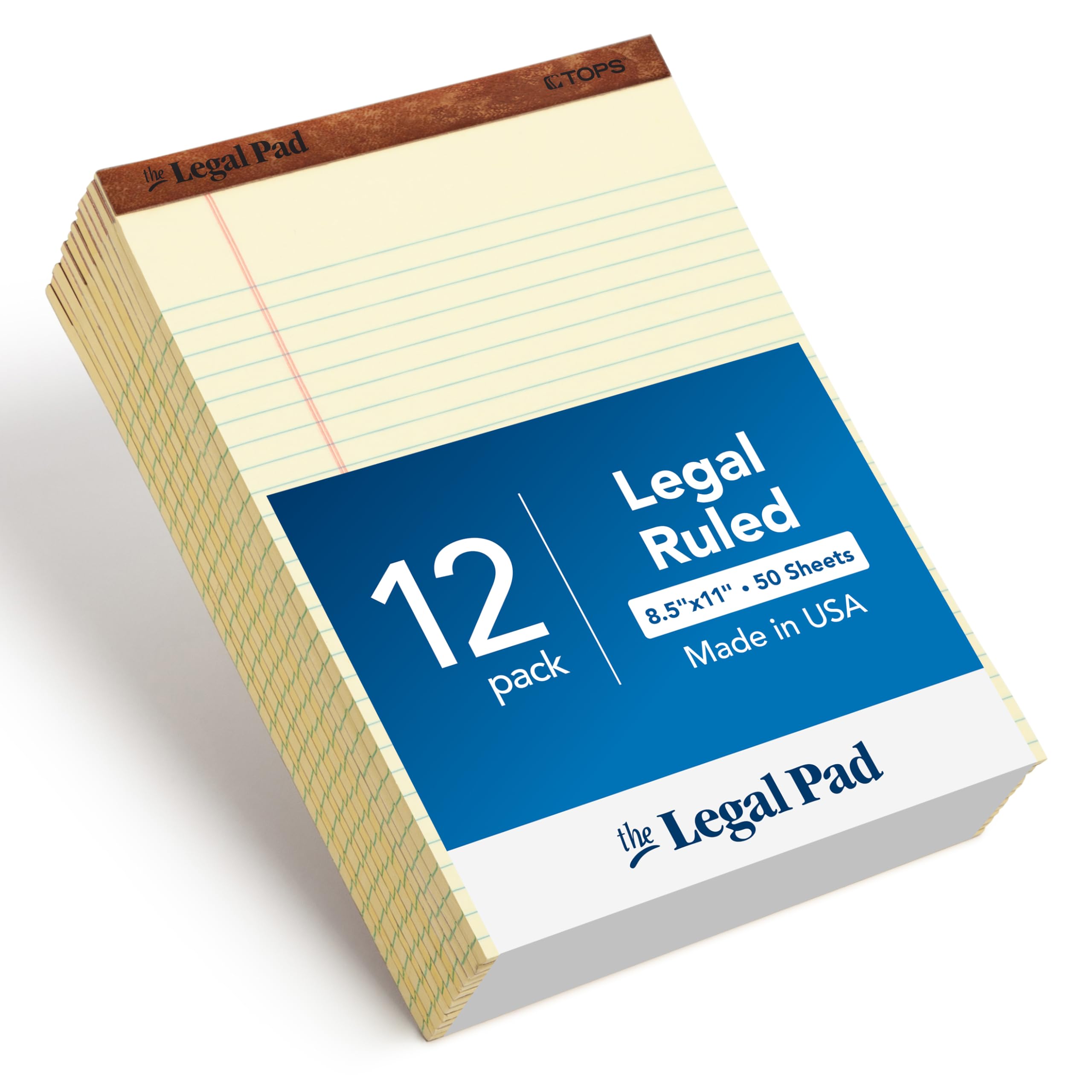 TOPS The Legal Pad Writing Pads, 8-1/2" x 11-3/4", Canary Paper, Legal Rule, 50 Sheets, 12 Pack (7532)