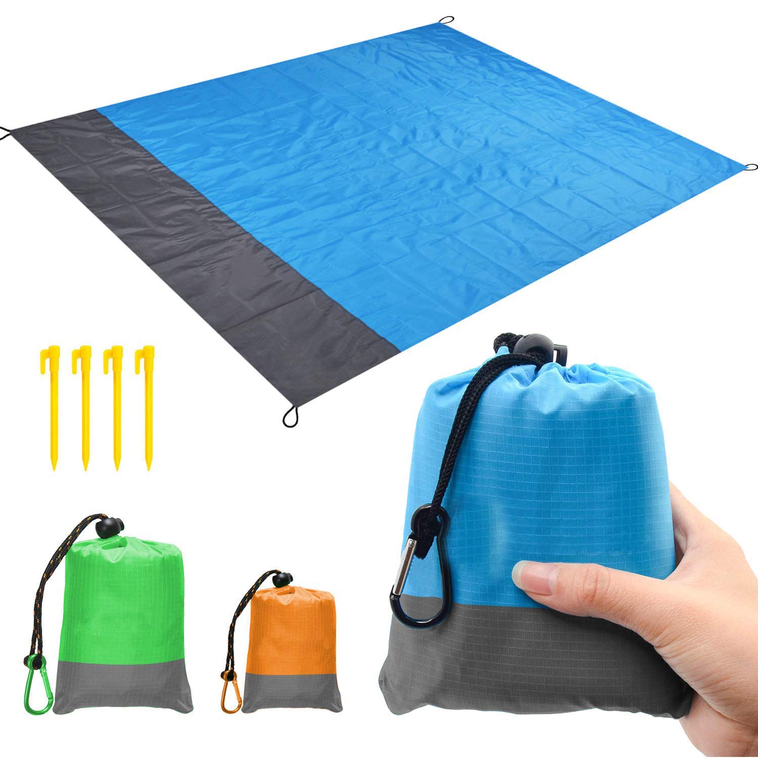 KAEHA S-IT-003-02 Beach, Sand without Picnic Picnic Portable External Pocket Waterproof, Travel Blanket Camping Hiking Green 57x79 inches, Blue