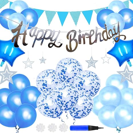 Amazon Co Jp 風船 誕生日 飾り付け セット バルーン ブルーhappy