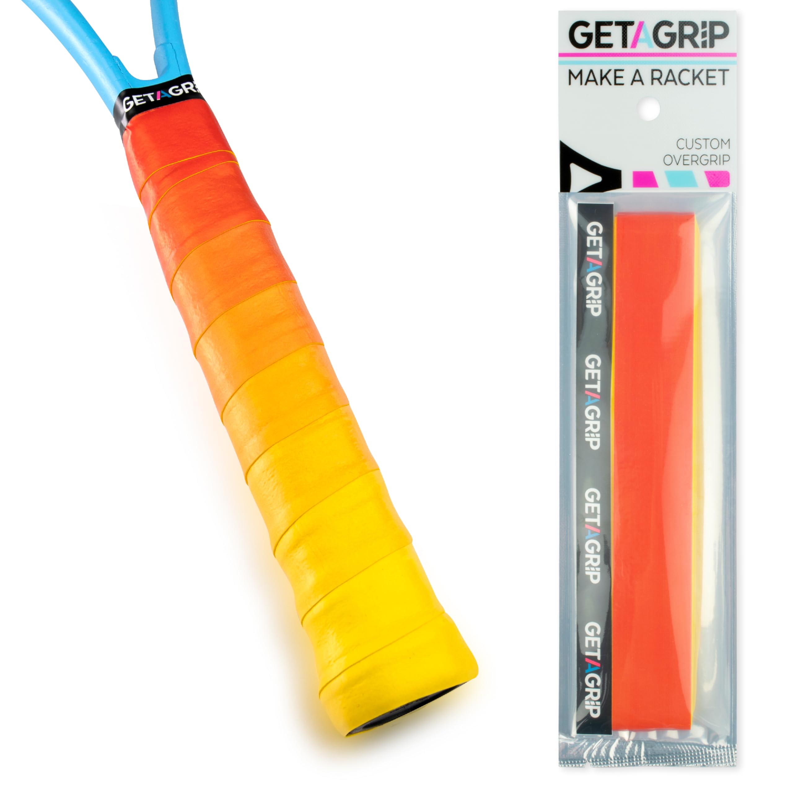GET A GRIP - Custom Tennis Racket Grip Tape - Anti-Slip/Quick-Drying Tennis Overgrips - Precut Badminton Racket Grip with Finishing Tape - Squash Racket Grip Tapes (Game, Sunset, Match, 1) — image 1