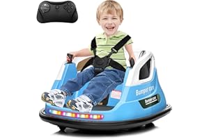 12V Bumper Car for Toddler & Kids, JOYRACER Electric Ride on Bumper Car w/3 Speed Remote Control, 5-Point Harness, Bluetooth Music, 360°Spin, LED Lights, Christmas Toy Gift for 1-5Y Boys Girls, Blue