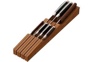 Knife Drawer Organizer, Bamboo Wood Knife Holder, Brown Knife Block Fit for 7 Knives