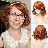 EssionTech Short Curly Wigs for Women Layered Natural Synthetic Wigs Full Head Halloween Costume Cosplay Wig (Copper Red)
