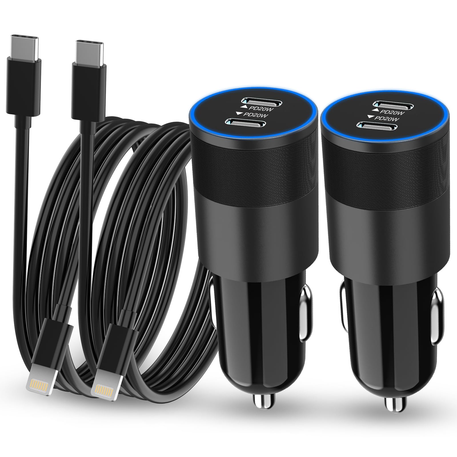 Photo 1 of ?MFi Certified?2-Pack 40W Fast Charge USB C Car Charger for iPhone 14 Pro Max/14 Plus/13/12/mini/11/XS/XR/X/8/Plus, Dual 20W PD Auto Adapter Cigarette Lighter Plug with USB C to Lightning Cable 3.3ft