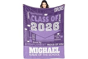 UUniqueGift Custom Graduation Gifts Blanket with Name School Personalized Class of 2026 Graduation Blankets for Him Her Custo