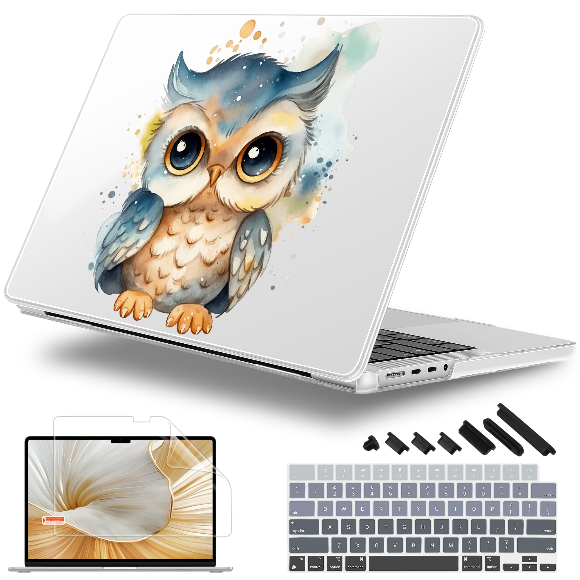 Photo 1 of Lepeoac for MacBook Pro 16 inch Case 2021 2022 2023 2024 Release A3186 A3403 M4 A2991 M3 A2780 M2 A2485 M1 Pro/Max, Hard Shell Case with Screen Protector & Keyboard Cover, Cute owl