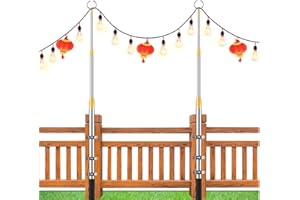 Lechansen Poles for Outdoor String Lights,2 Pack String Light Poles for Outside Adjustable Height 3.8ft to 9.8ft,Stainless Poles Stand for Fence/Post/Deck of Outdoor Parties Wedding Hanging Lighting