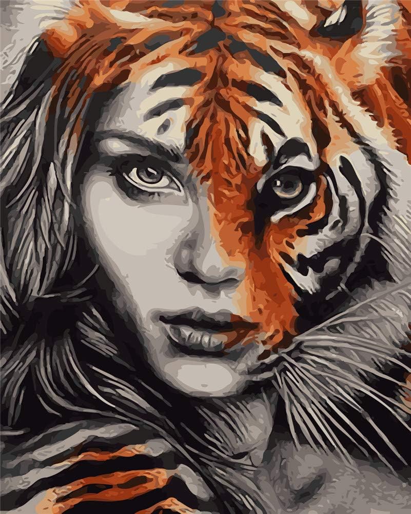 Gerahmt Tiger mädchen 16 x 20 Zoll DIYÖlgemäldeKit Malen