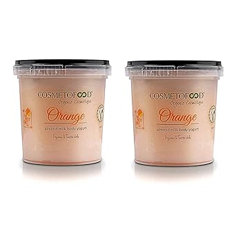 Cosmetofood Organic Orange Body Yogurt, Moisturizer, Lotion for Combination Skin with Fast Absorbing, Non-Greasy, Pack of 2, 250ml