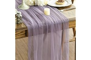 Artoid Mode Grayish Purple Gauze Table Runner 120 Inch 10FT, Seasonal Sheer Kitchen Dining Holiday Wedding Birthday Baby Show