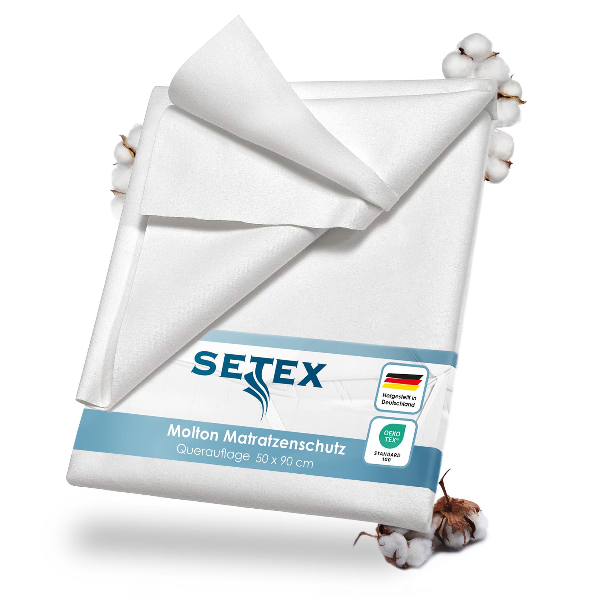 SETEX Molleton Mattress Protector – 100% Cotton, White, Cotton, White, 50 x 90 cm Doppelpack