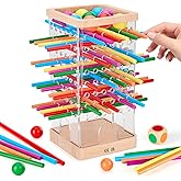 Montessori Wooden Board Games, 48 Colorful Sticks Dice Game with 12 Balls, Family Game for Kids and Adults, Math Educational Toys for 3 4 5 6 Years Old, Fine Motor Skills Toy Gifts for Boys and Girls