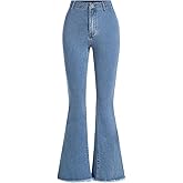 Milumia Girl's Raw Hem Flare Jeans Long Bell Bottom Wide Leg Denim Pants with Pockets