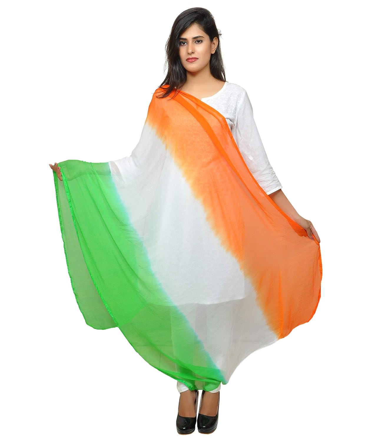 banjara india women's soft chiffon solid dupatta (trg-plain) tricolour - tiranga
