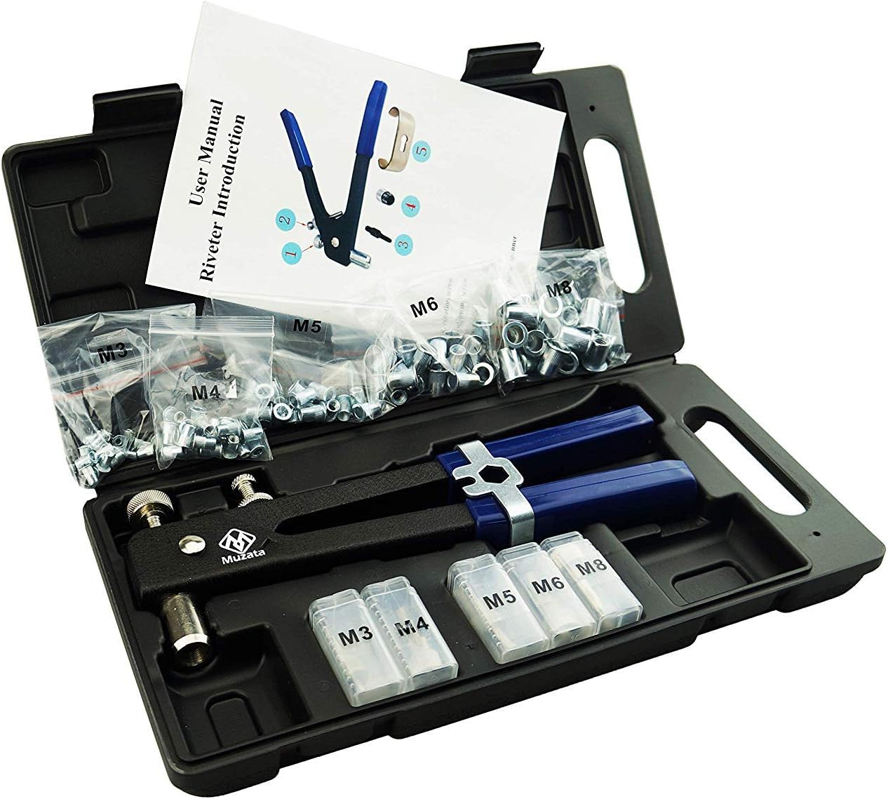Muzata Heavy Duty Blind Rivet Nut Kit Set, Riveter Tool,Rivet Nut Gun