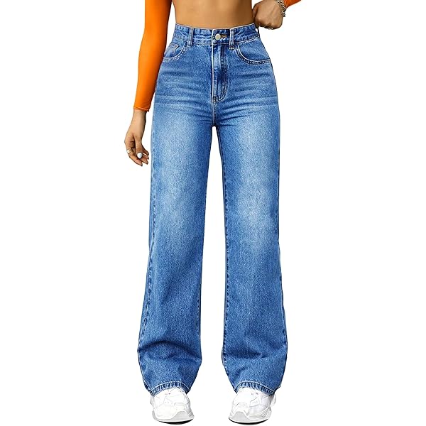 Trendy Queen Jeans for Women Wide Straight Leg High Waisted