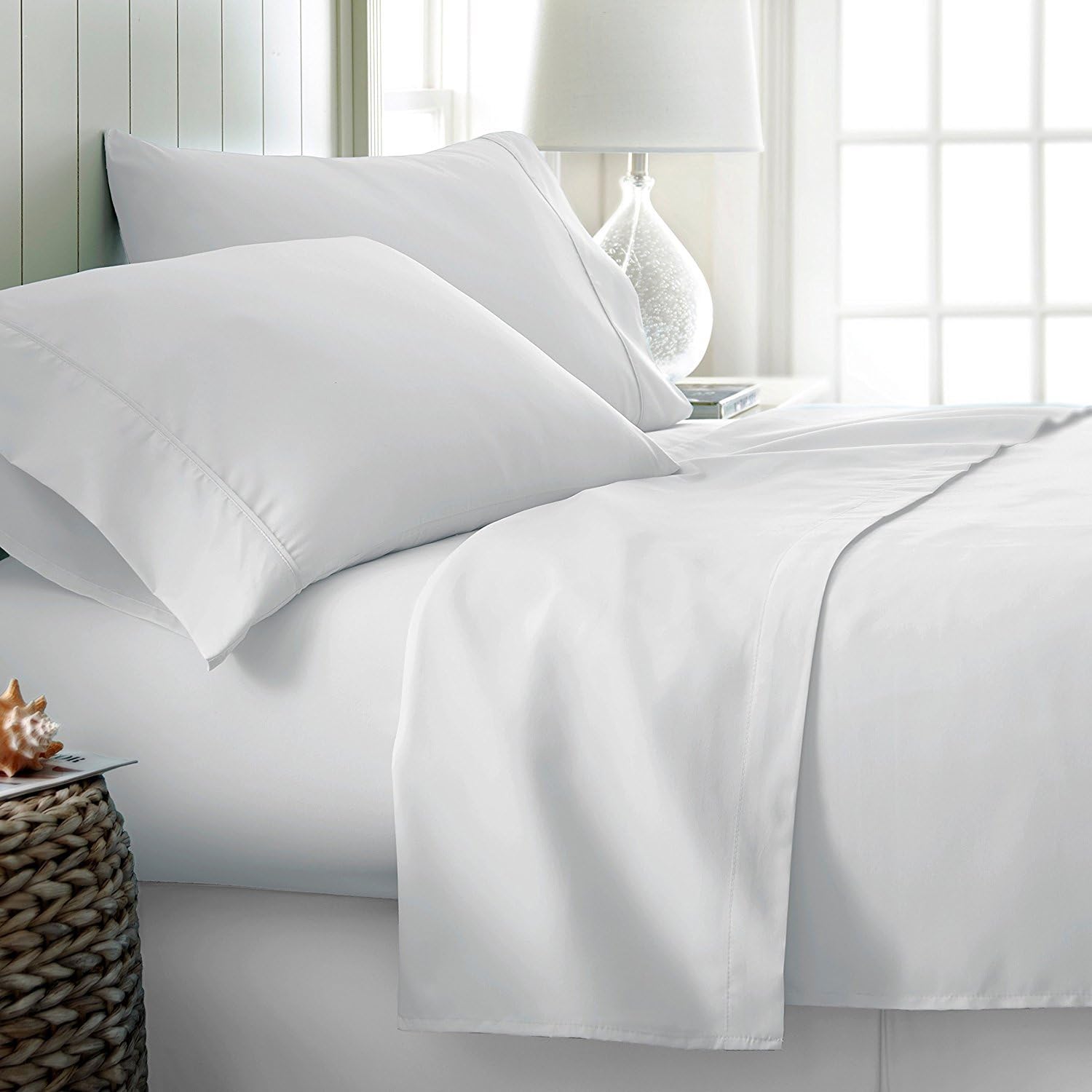 Jasmin Elinor 100% Egyptian Cotton 200 Thread Count Extra Deep 16" / 40CM Fitted Sheet (King, White)