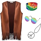 Hippie Costume for Men 60s 70s Fringe Vest Carnival Party Tassel Vest hippy Party halloween Costume