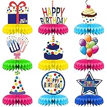 Lot 8 Centres De Table Happy Birthday Arc-en-Ciel Holographique – Décor Anniversaire Enfant