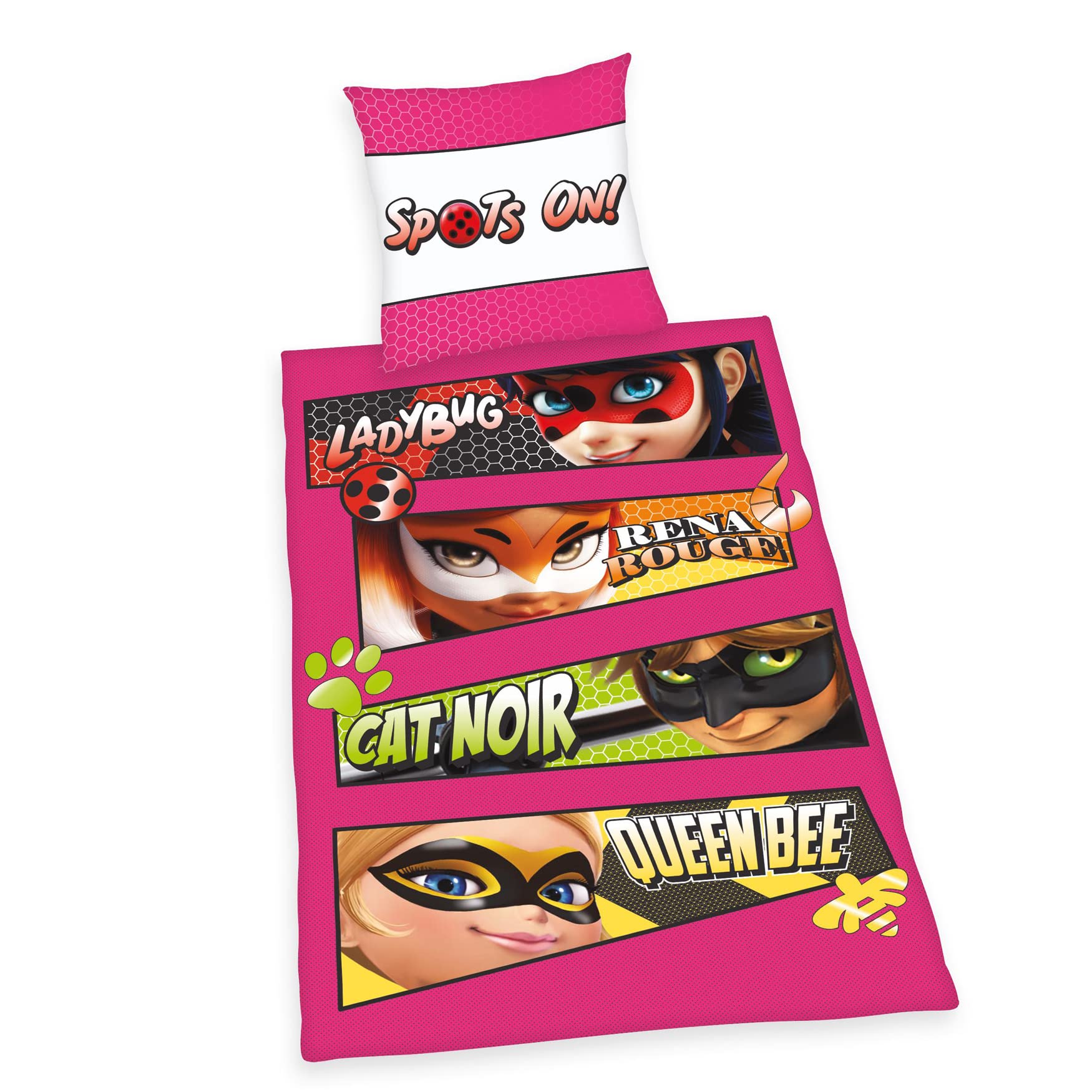 Herding Bed Linen Set Miraculous, Pillowcase 80 x 80 cm, Duvet cover 135 x 200 cm, With Button Placket, Cotton