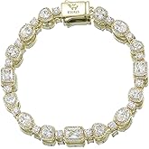 Eseres Tennis Bracelets for Women 7in Gold Plated Bracelet for Men Round Zircon Silver Tennis Bracelet Classic Hip Hop Hand Chain Jewelry Gift