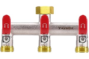 Yayamz 3 Way Garden Hose Splitter, Heavy Duty Brass Nickel Plated Rust Resistant Faucet Manifold, 3/4" Frost Resistant Outdoor Hose Adapter Connector，Hose Spigot Adapter with 3 large red handles