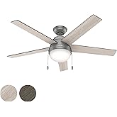 Hunter Fan 52 in Contemporary Matte Silver Ceiling Fan with Light and Pull Chain (Renewed)