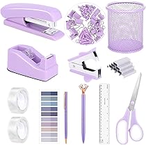 Kit Material Escritório IMWECA 10 Peças - Conjunto Rosa Com Grampeador E Acessórios