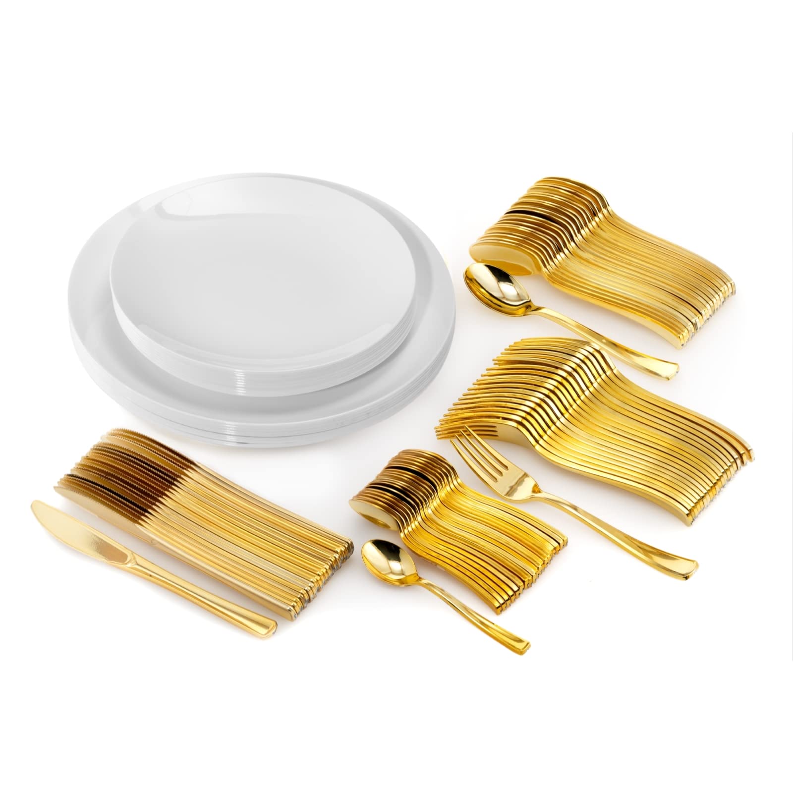 Photo 1 of ***MISSING PIECES*** Trendables Disposable Plastic Plate Set with Cutlery - Silverware Set Includes 40 Plastic Plates, Forks, Spoons, Knives, Dessert Spoons