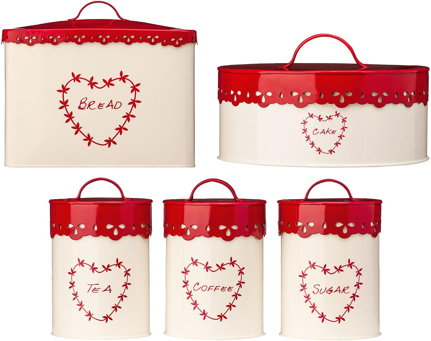 red and cream tea coffee sugar canisters