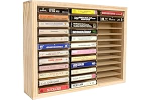 Waratah Designs Cassette Tape Storage Rack, 36-slot Wood Cassette Tape Holder, Wall Mount or Freestanding Audio Cassette Organizer, Playing Card Storage, Unfinished Pine