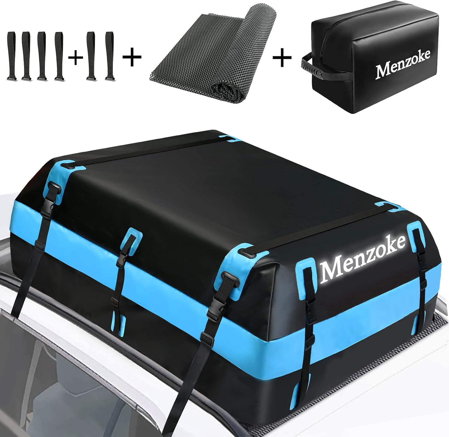 MENZOKE Rooftop Cargo Carrier,15 Cubic Feet Soft-Shell Waterproof Vehicle Cargo Carriers, Car Top Carrier Luggage Carrier with Storage Bag, Anti-Slip Mat for All Vehicle with/Without Rack: Automotive